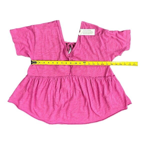 American Eagle Women's Oversized V-Neck Tee Magenta Tie Back Raw Seams S - Picture 7 of 12